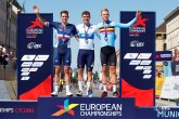 European Championships Munich 2022 - 2022 UEC Road Elite European Championships - Men's Road Race - 14/08/2022 - Fabio Jakobsen (NED) - Arnaud Demare (FRA) - Tim Merlier (BEL) - photo Luca Bettini/UEC/SprintCyclingAgency?2022
